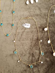 NKB Choker - Mini Pearl and Blue Stone