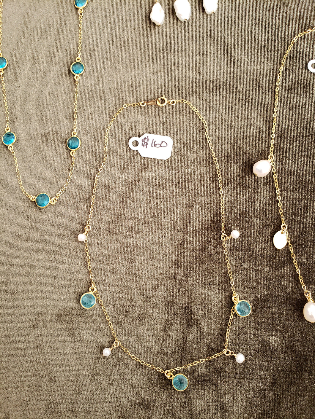 NKB Choker - Mini Pearl and Blue Stone